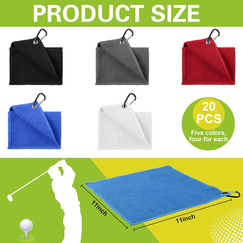 Waffle Pattern Golf Towel - Microfiber Golf Towel with Hooks Clips, Convenient Cleaning Accessories for Men and Women