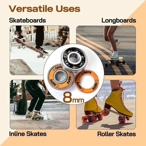 Skate Bearings 8mm 16 Pack, Precision 608 Bearings for Quad Inline Speed Skates, Roller Derby, Skateboard