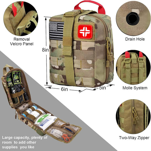 LUXMOM Survival Kit and First Aid Kit, 142Pcs Professional Gear with Molle Pouch for Men Camping Outdoor