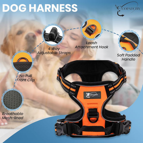 Dog Harness No-Pull Pet Harness - Adjustable Outdoor Vest for All Sized Dogs in Orange