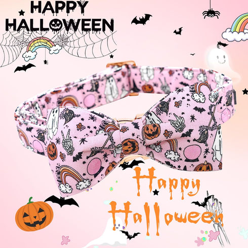Lionheart Glory Fall Dog Collar, Adjustable Pink Bowtie Pumpkin Collar for Small Dogs Puppy