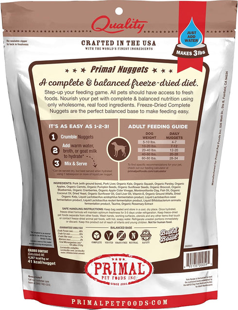 Primal Freeze Dried Dog Food Nuggets, Pork, Complete & Balanced Meal, 14 oz