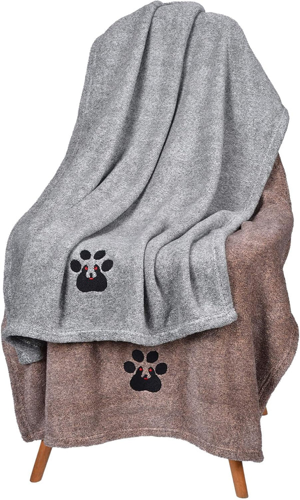 Dog Towels for Drying Dogs: Pack of 2 Super Absorbent Microfiber Bath Grooming Towels for Pets, Grey and Brown