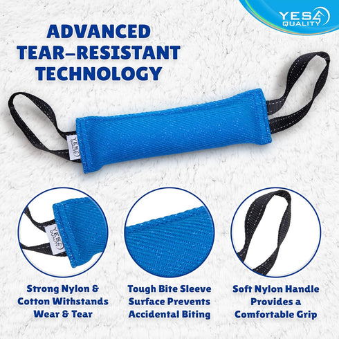 Dog Bite Tug Toy (11.8"x3.5") - Durable Blue Pull Toy with 2 Soft Handles for Small to Medium Dogs