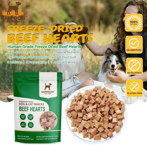 1.76oz(50.0g), 100% Freeze-Dried Beef Hearts Dog Treats, Single Ingredient, High Protein Training Treats, Natural