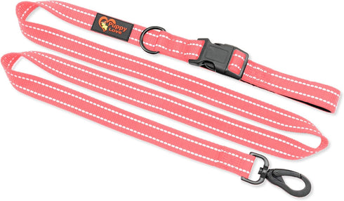 Puppy Love Reflective Dog Leash; 5ft for Medium and Large Dogs, Soft Nylon with Padded Handle (Pink)