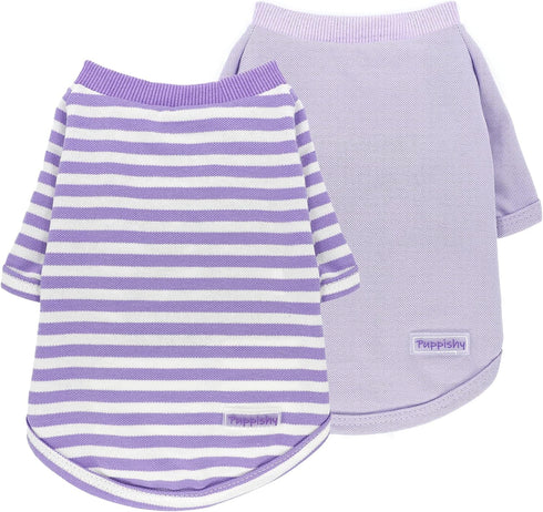 2 Pieces Stripe Dog Clothes for Small Dogs - Summer Dog Shirt, Cute Soft Puppy Clothes, XS~XXL (Purple, Medium)