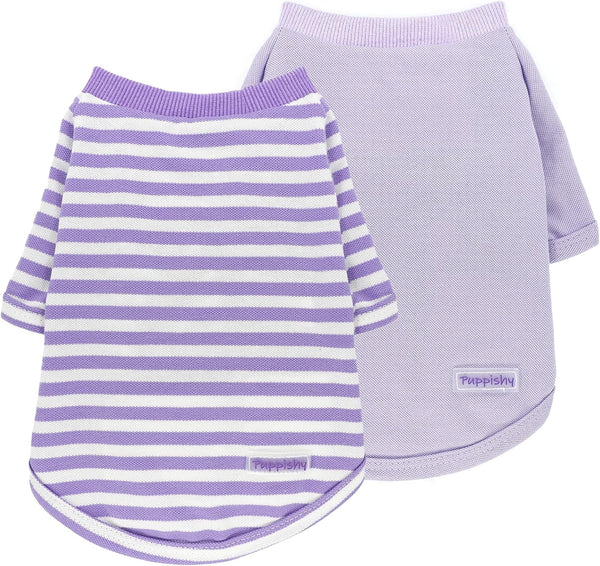 2 Pieces Stripe Dog Clothes for Small Dogs - Summer Dog Shirt, Cute Soft Puppy Clothes, XS~XXL (Purple, Medium)