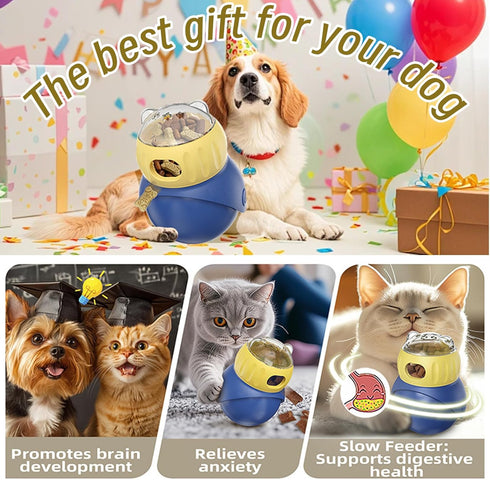NESSICURE Pet Interactive Toys, Adjustable Treat Puzzle Food Dispenser Weight Loss Tumbler Slow Feeder Sliding Rolling