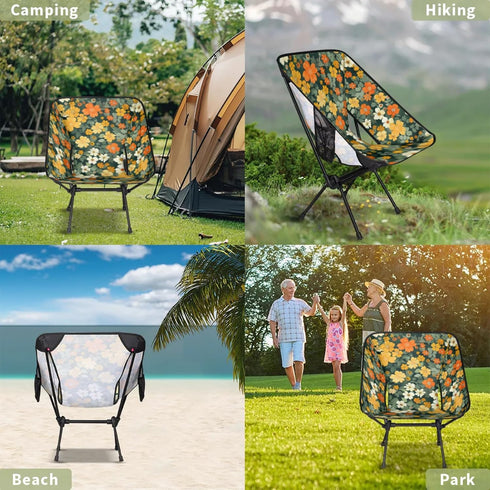 Backpacking Flowers Green Portable Camping Chair, Folding Chairs for Outside, Lightweight Chair, Outdoor Collapsible