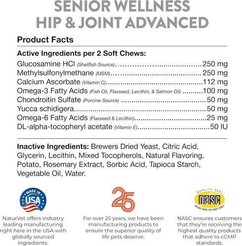 120 NaturVet Senior Wellness Hip & Joint Advanced Plus Omegas | Help Support Your Pets Healthy Hip & Joint Function |