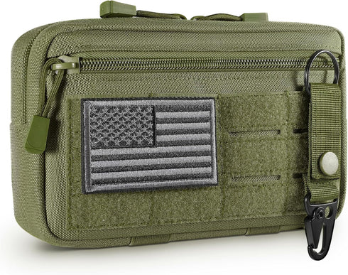 FRTKK Tactical Molle Admin Pouch Utility Laser Cut EDC Tool Bag, Includes US Flag Patch and Keychain