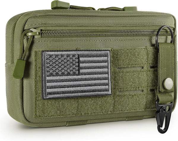 FRTKK Tactical Molle Admin Pouch Utility Laser Cut EDC Tool Bag, Includes US Flag Patch and Keychain