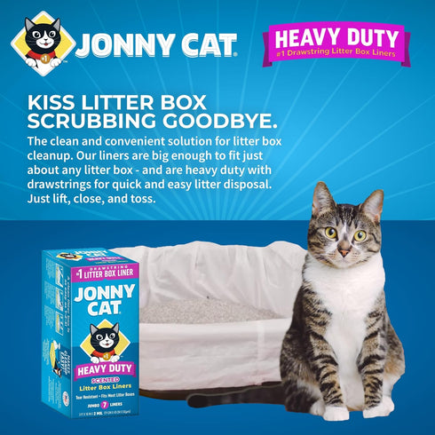 Jonny Cat Litter Box Liners, Fresh Scent Heavy Duty Tear & Leak Resistant, Jumbo 7 Count with Drawstring Close