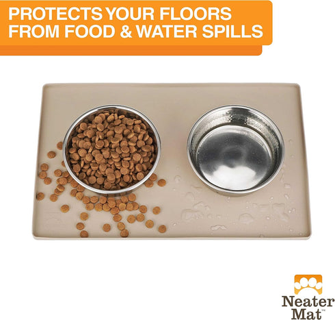 Neater Pet Brands Neater Mat - Waterproof Silicone Pet Bowls Mat - Protect Floors from Food & Water (Cappuccino, 19" x 12" Silicone)