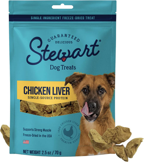 Stewart 100% Chicken Liver Dog Treats, 2.5 oz Pouch, ~45 Pieces, Freeze