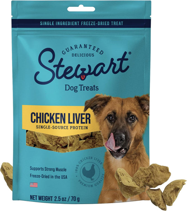 Stewart 100% Chicken Liver Dog Treats, 2.5 oz Pouch, ~45 Pieces, Freeze