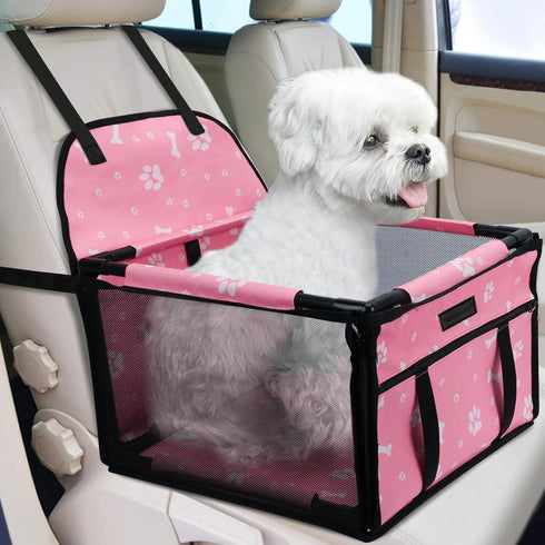 PetsHome Dog Car Booster Seat, Foldable Pet Car Seat with 12 PVC Tubes, Waterproof Oxford Travel Seat for Small to