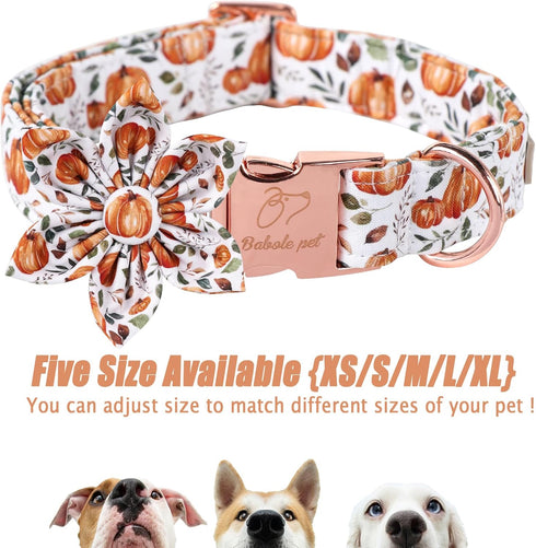 Halloween Dog Collars for Large Dogs with Flower Tie, Adjustable Pumpkin Collar for Small Medium Dogs, Boy & Girl
