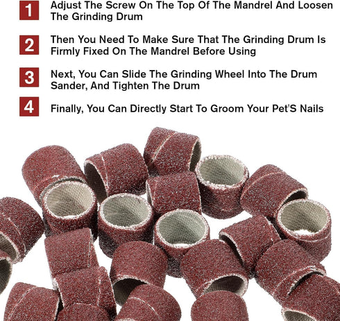 DPWOUM 42 Set Pcs Pet Nail Grinder Replacement Kit with Grit Nail Smoother Sanding Drum Claw Grooming Supplies for Dog