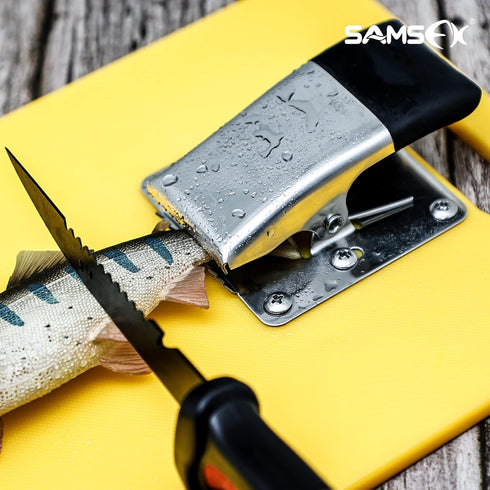 SAMSFX Fish Cleaning Board Tools - Fillet Clamp with Screws, Deep-Jaw Fish Tail Clip Board for Bait