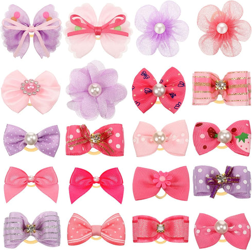 20 Pcs Dog Hair Bows for Small Dogs, Cute Grooming Bows with Rubber Bands