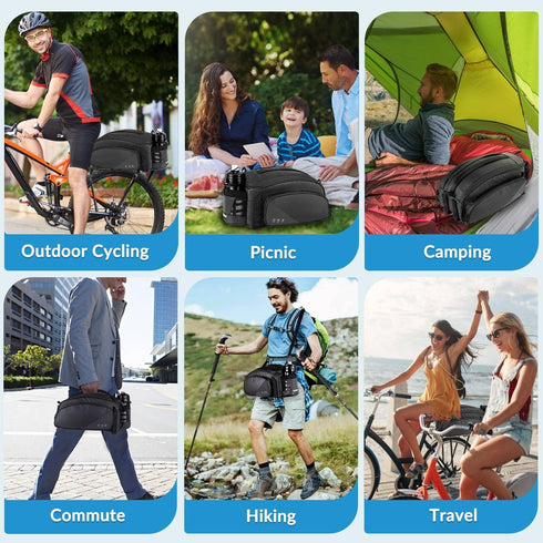 WOTOW 12L Waterproof Bike Rear Rack Bag - Reflective Bicycle Trunk Carrier with Water Bottle Holder, Shoulder Strap