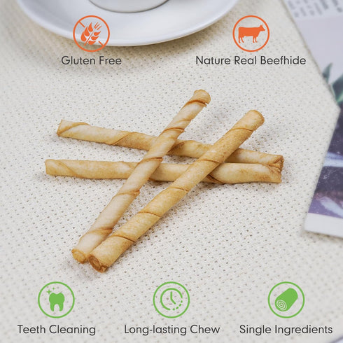 MON2SUN 5 Inch 120 Count Dog Rawhide Twist Sticks Chicken Flavor Thin Sticks Rawhide Chews Treats for Puppy and Small