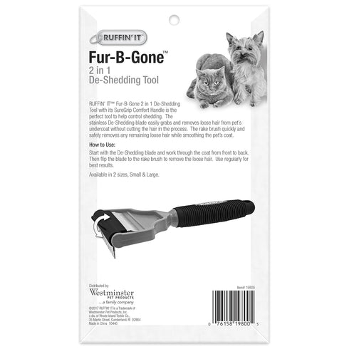 Ruffin' It Fur-B-Gone Pet Deshedding Tool, Small, Ideal for Dogs & Cats
