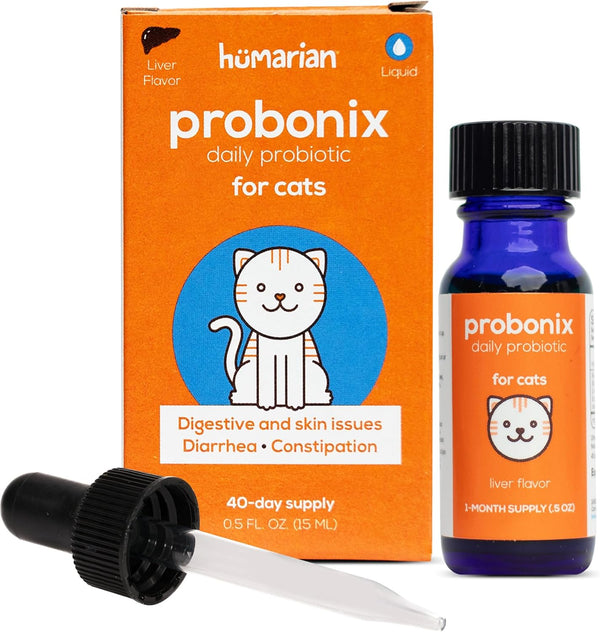 Humarian Probonix Liquid Probiotics for Cats, 8-Strain Drops for Gut Health, 30-Day Supply, Liver Flavor