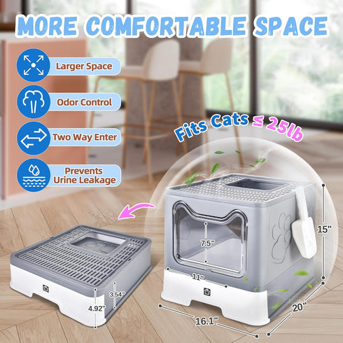 Enclosed Cat Litter Box with Lid Foldable Potty,Drawer Type Extra Large Cover Litter Box with Mat, Kitty Free