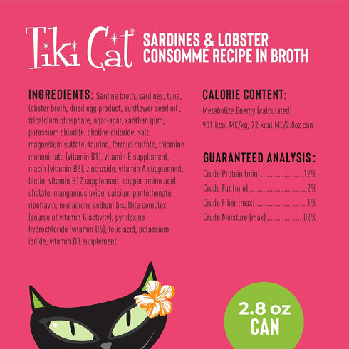 Tiki Cat Grill Pâté, Sardines & Lobster Consommé, High-Protein Wet Cat Food for All Life Stages, 2.8 oz. Cans (Pack of
