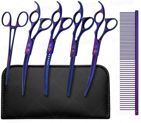 Dog Grooming Scissors,Purple Curved Chunkers Shears with Safety Round Tips,Sharp and Durable