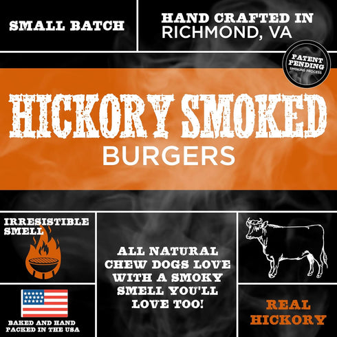 Premium Hickory Smoked 100% Beef Burger Slider Crunchy Dog Treats, 1lb - Natural Bully Sticks, Bite-Sized & Digestible