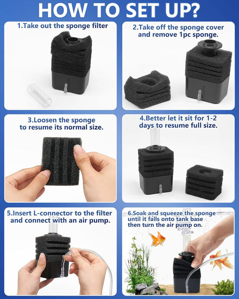 Aquarium Bio Sponge Filter Kit - Super-Quiet Foam Filter for Tanks Up to 110 Gallon