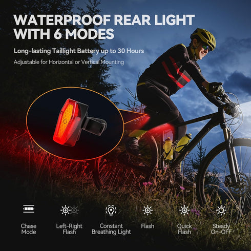 VICTAGEN Front and Rear Bike Lights Set, 8500lm Rechargeable Safety Lights for Night Riding