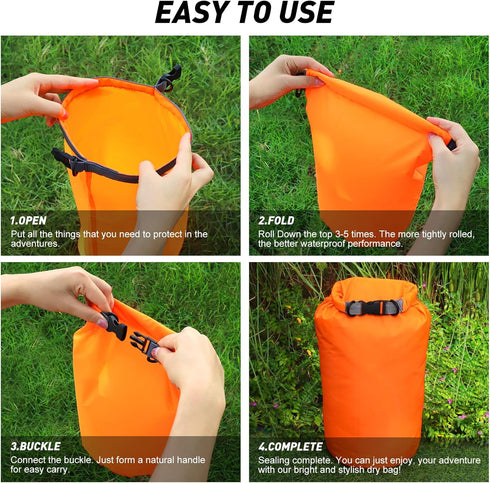 R2Depot Waterproof Dry Bag, 5L/10L/20L/40L Dry Storage Bag for Kayaking, Gym, Hiking, Swimming (Orange, 5L)