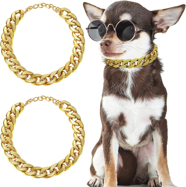 2 Pieces Gold Dog Link Chain Necklace, ABS Plastic Golden Collar Chain for Dogs, Puppy Costume (10 Inch (25+7 cm))