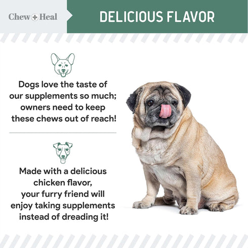 60 Chew + Heal Labs Glucosamine for Dogs Hip and Joint Supplement - Senior Dogs Mobility Soft Chews - Made