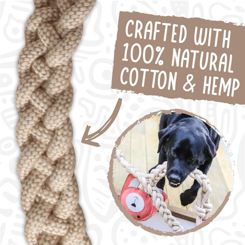 HuggleHounds Natural Rope Knottie - Leather Dog Toy for Aggressive Chewers, Stuey Sock Monkey