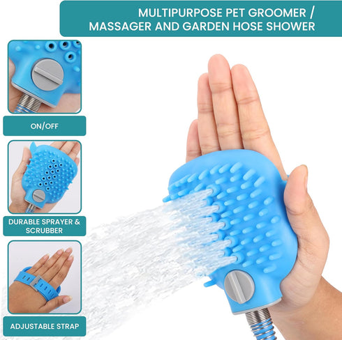 Dog Bath Hose Sprayer and Scrubber Attachment, Indoor/Outdoor Pet Bathing and Grooming, Pet Shower Brush
