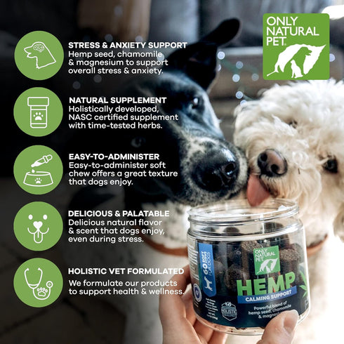 Only Natural Pet - Natural Hemp Soft Chew Bites for Dog Stress Relief, L-Theanine & Chamomile, 120 Count