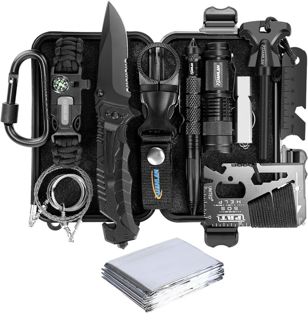 XUANLAN Emergency Survival Kit, Outdoor Gear Tool with Bracelet, Fire Starter, Whistle, Water Bottle Clip