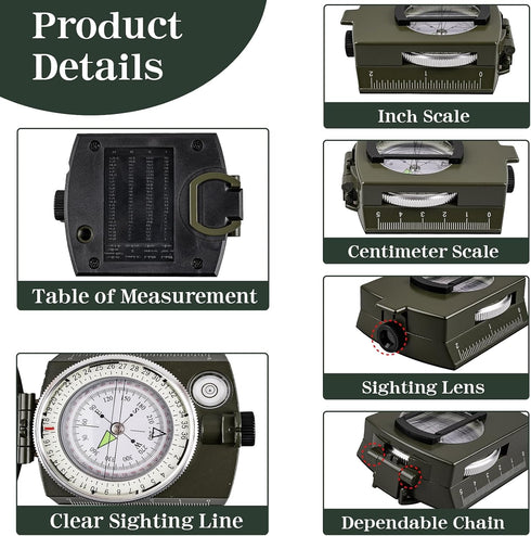Hiking Compass for Survival, Waterproof Durable Pocket-Sized Tactical Compass with Lanyard & Pouch for Navigation