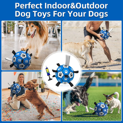 Dog Ropes Toys Soccer Ball with Straps - Interactive Tug of War Toy, Durable Water Toy for Medium & Large Dogs - Blue &