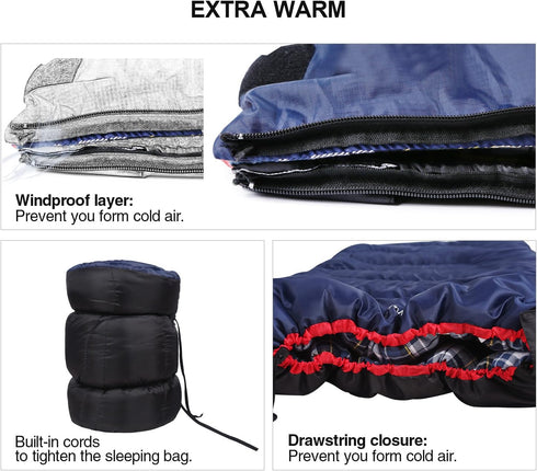 REDCAMP Cotton Flannel Sleeping Bag for Camping, Adults Cold Weather Envelope with 2/3/4lbs Filling
