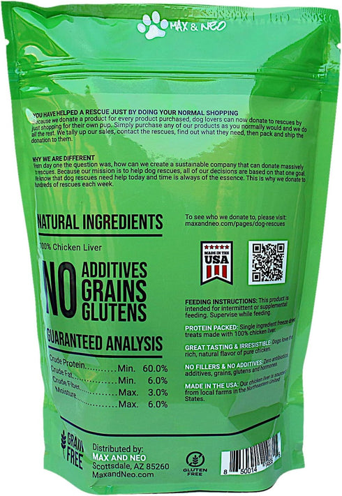 Max and Neo Freeze Dried Chicken Liver Dog Treats - Single Ingredient, Human Grade Chicken, USA Grown