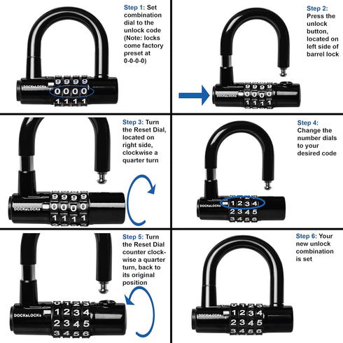 Security Cable Lock Set - 5' to 25' Weatherproof Keyless U-Lock with Combination for Bikes and Equipment