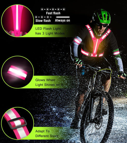 LED Light Up Running Vest, Reflective Vest for Night Walking, Rechargeable High Visibility with Adjustable Waist