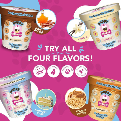 4.65 oz Puppy Scoops Dog Ice Cream Mix (Peanut Butter Flavor), - Just Add Water and Freeze at Home, Powder Mix with Ice